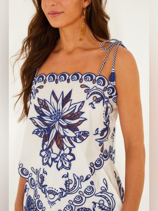 FARM Rio Other - Farm Rio Off-White Garden Tiles Tassels Richelieu Blouse